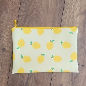 Lemon Print Accessory Pouch Cosmetic Bag Yellow Zipper 8.5” x  12”